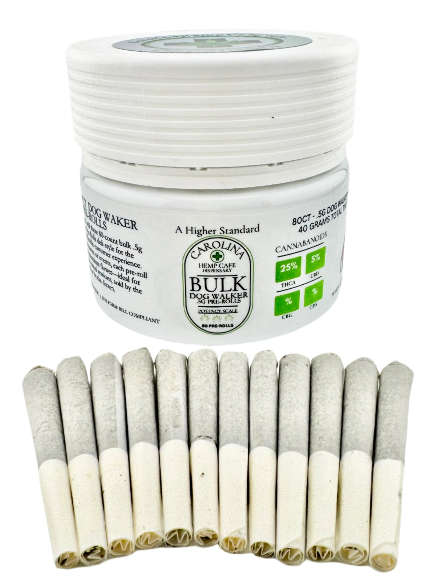 Jar of Carolina Hemp Cafe Bulk Hemp Wraps with rolled hemp wraps on a white background