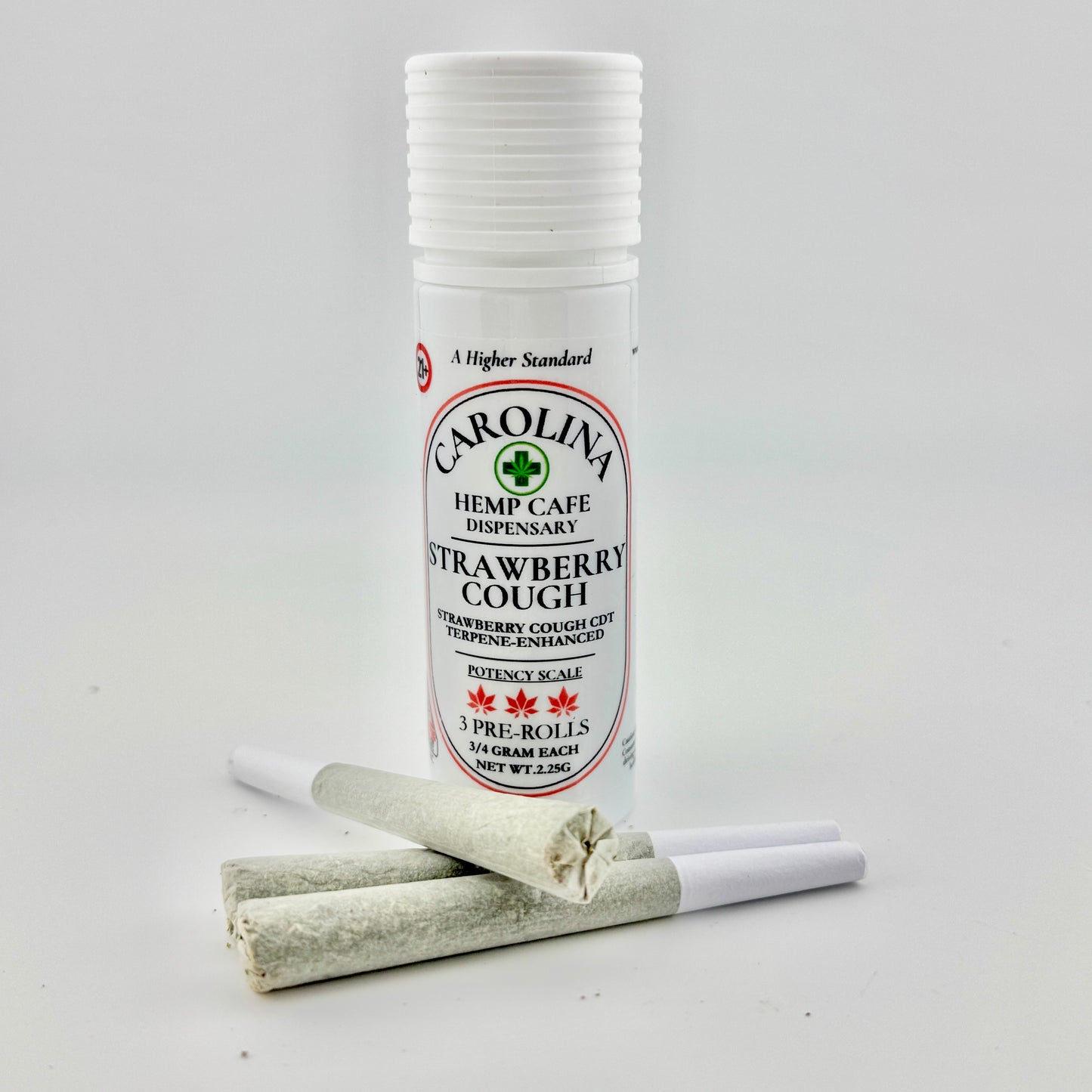 Carolina Hemp Cafe Strawberry Cough product with packaging on a white background