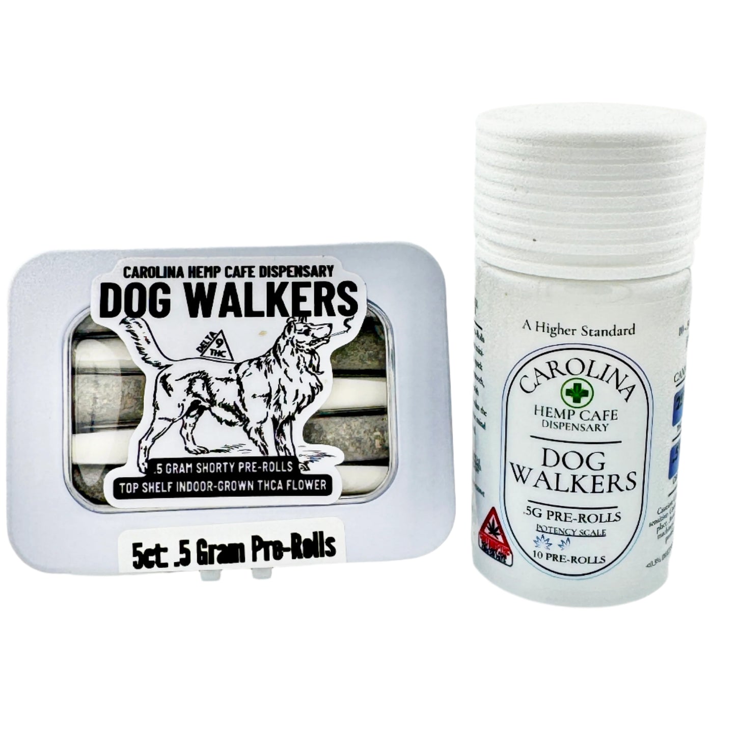 Carolina Hemp Cafe Dispensary pre-rolled joints packaging on a white background