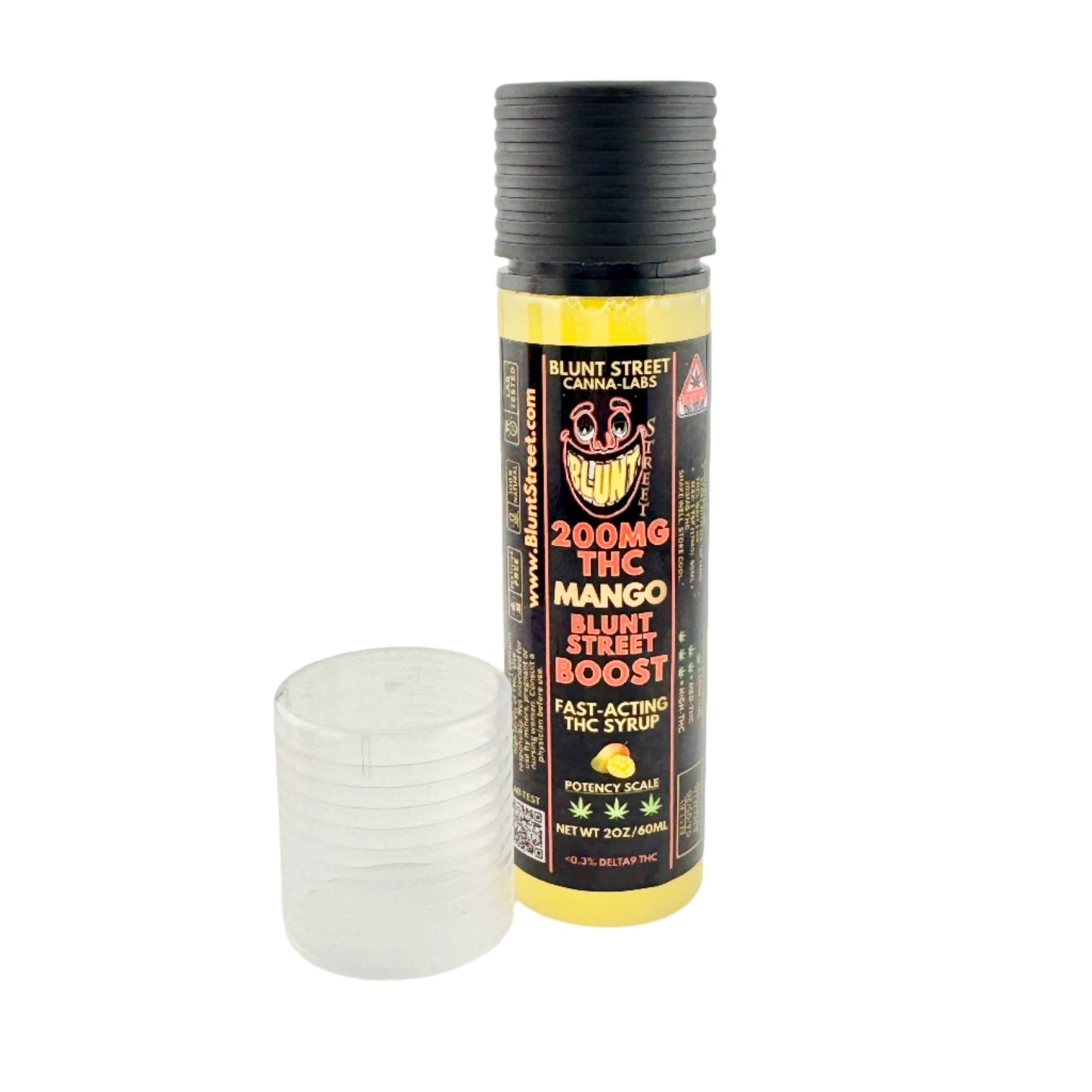 Blunt Street Boost vape pen with mango flavor on a white background