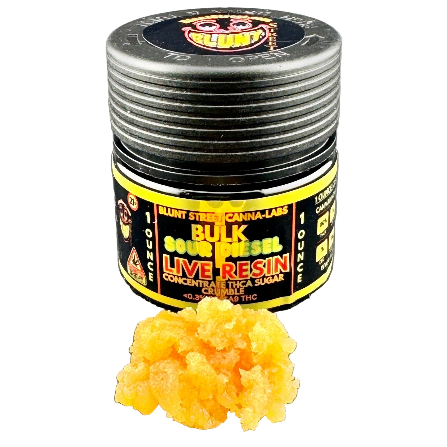 Jar of live resin with a small amount on a gray surface