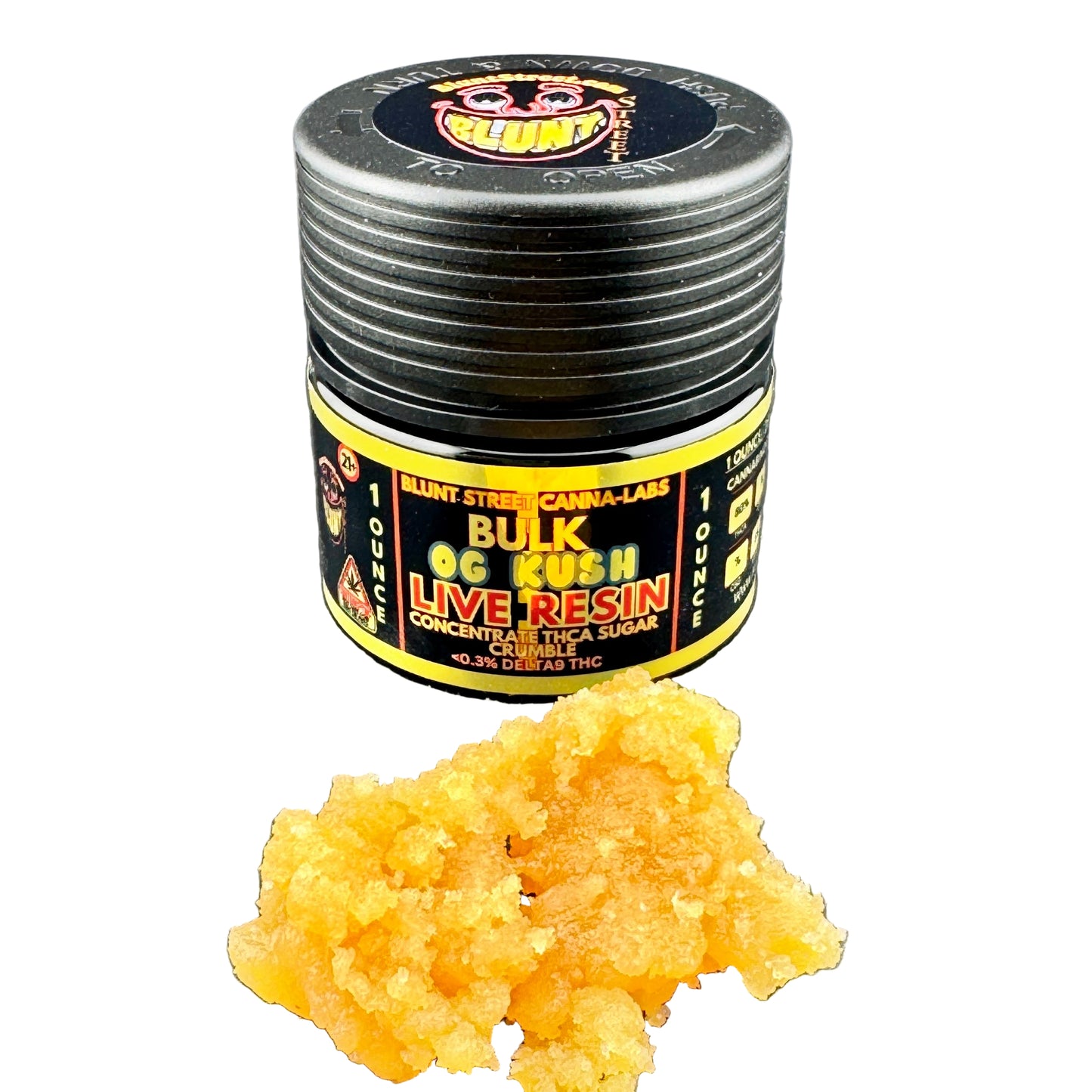 Jar of Bulk OG Kush Live Resin on a gray background