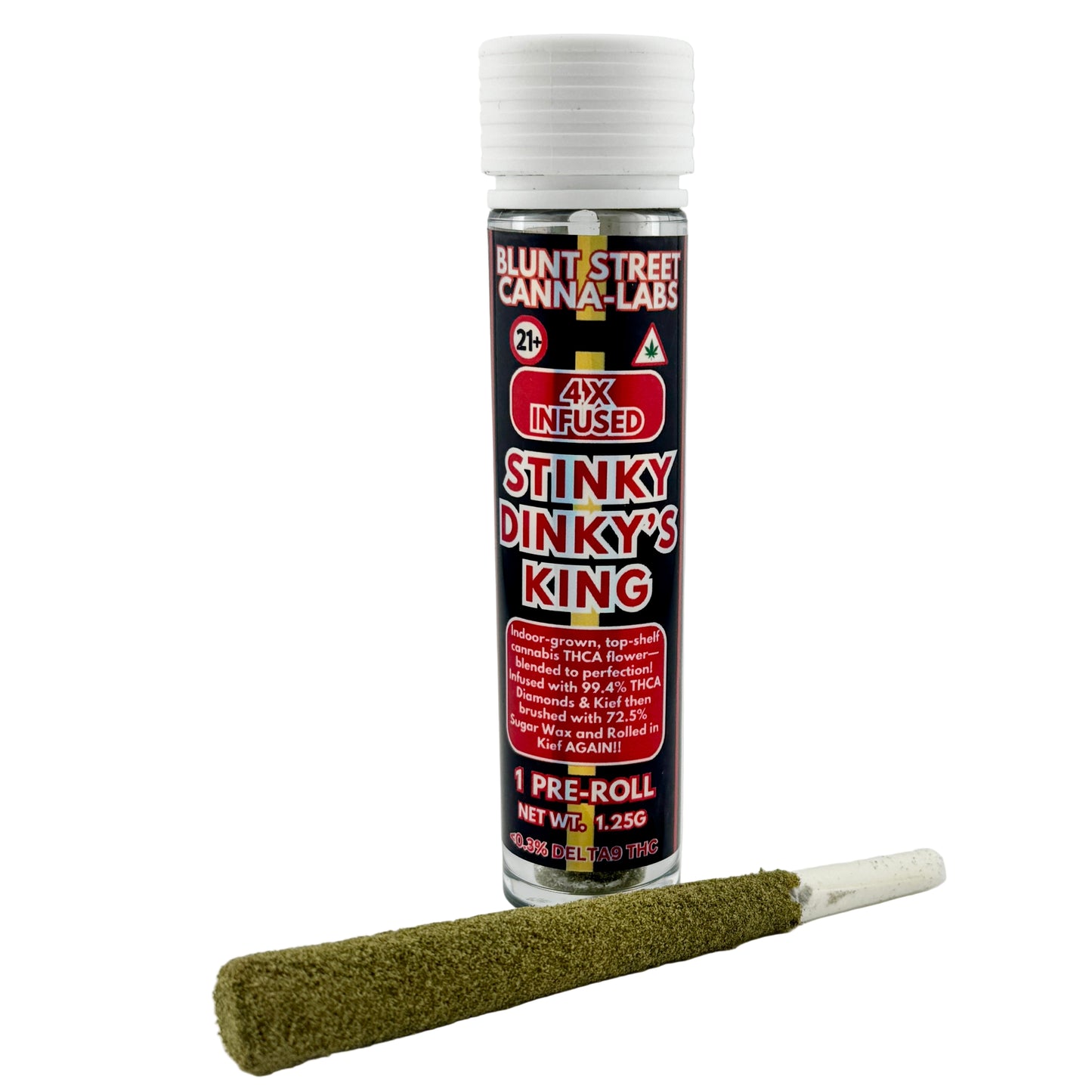 Blunt Street Canna-Labs pre-roll with a white cap on a gray background