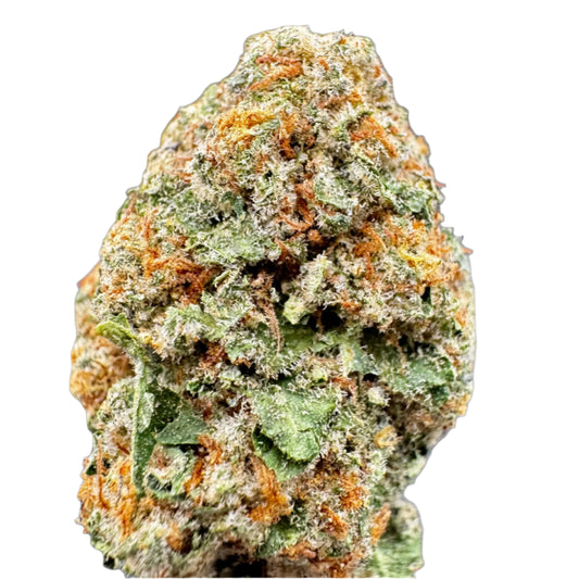 A close-up image of a Super Lemon Haze cannabis flower with a dense, green bud covered in trichomes, showcasing its sativa-dominant characteristics.