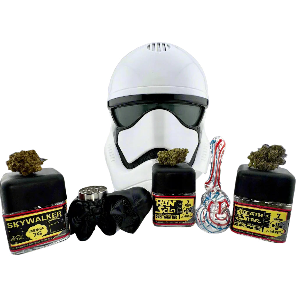 Galactic Smuggler’s Bundle – 3 x 7g THCA Flower + Mini Bubbler + Vader Grinder