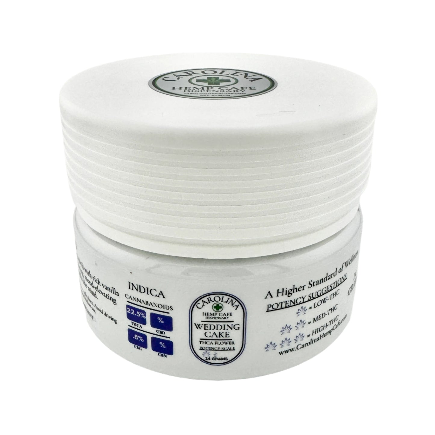 White Jar Wedding Cake TCHA Flower 14g by Carolina Hemp Cafe Dispensary