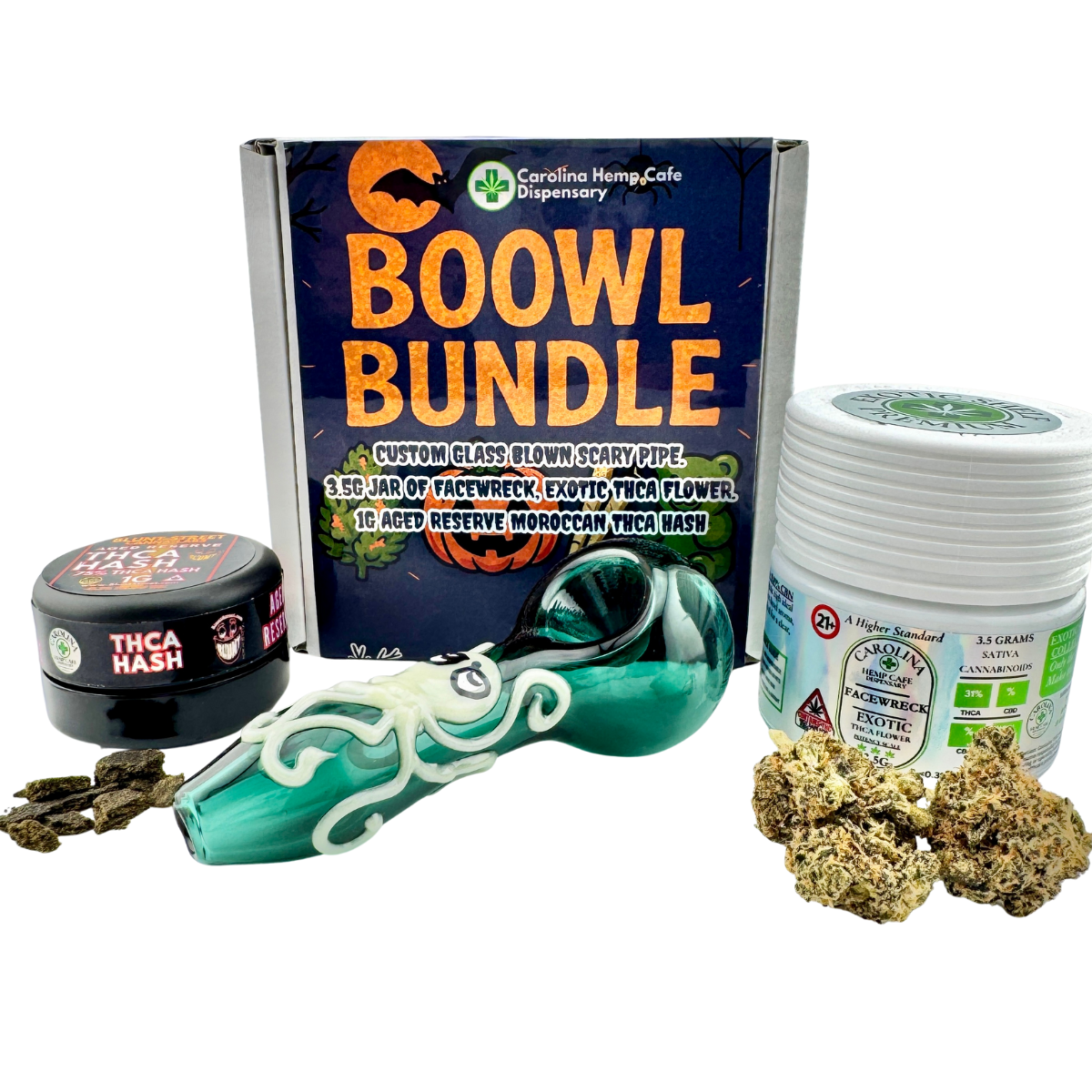 Halloween Sale: BOOWL BUNDLE Smoke & Scream | Facewreck Flower + Aged Hash + Custom Pipe