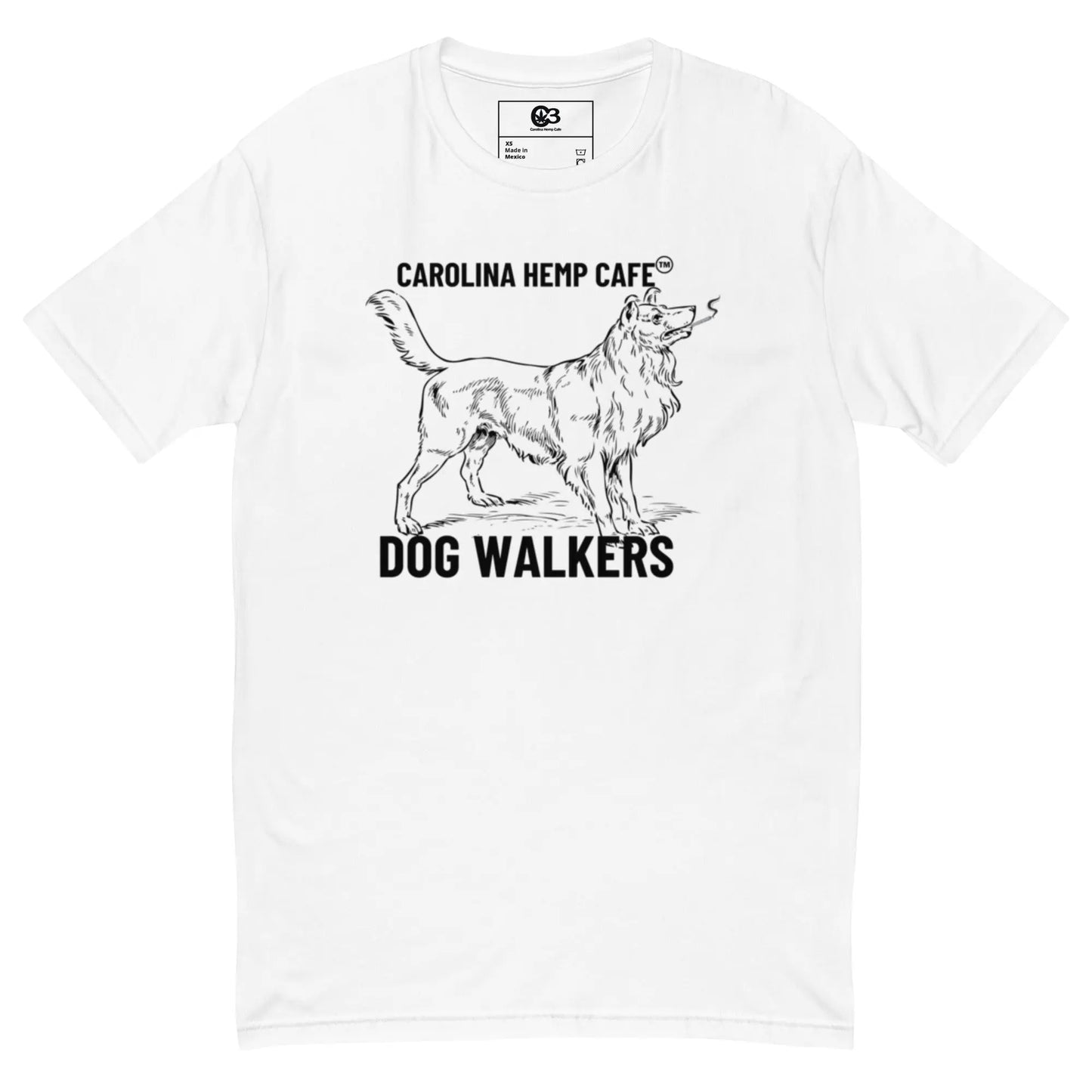 white Short Sleeve T-shirt Carolina Hemp Cafe dog walker logo