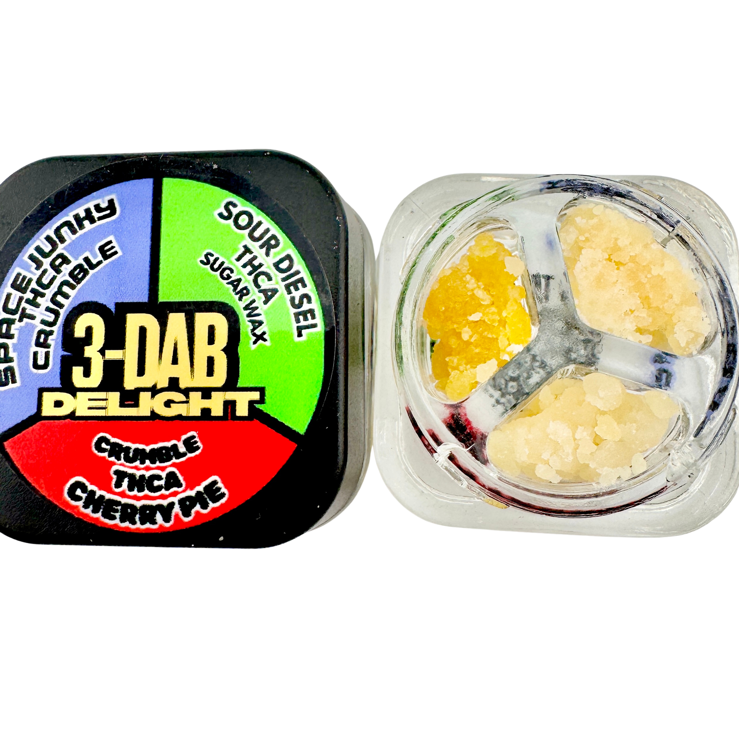 Container of 3-Dab Delight with visible contents on a white background
