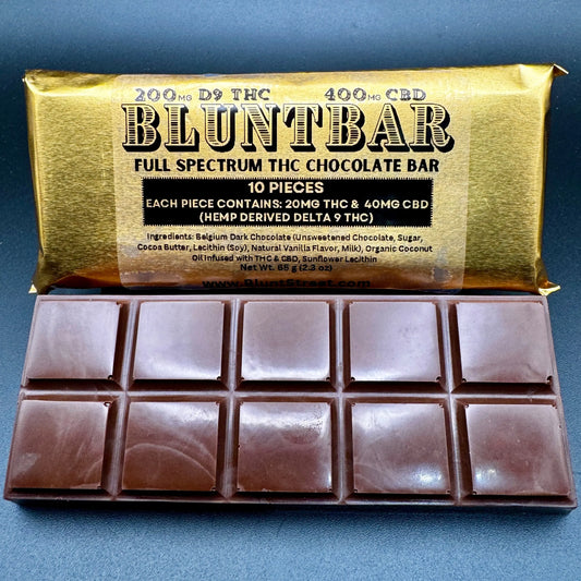 BLUNTBAR 300mg Delta 9 THC Chocolate Bar, Edible, Shareable, 25mg squares Product vendor Edible Gummy  Carolina Hemp Cafe