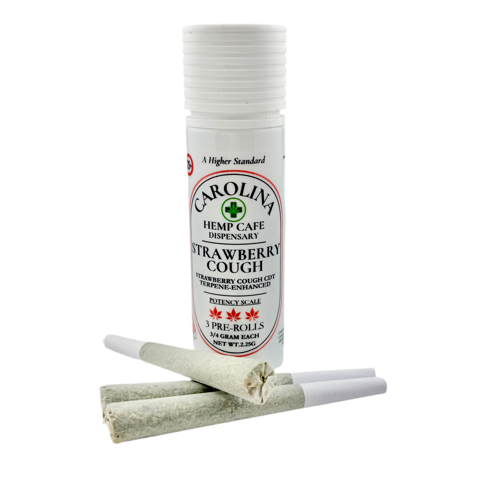 Carolina Hemp Cafe Strawberry Cough product with packaging on a white background
