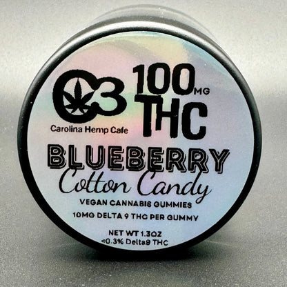 10mg Blueberry Cotton Candy Gummy by Carolina Hemp Cafe, Delta 9 THC 10mg Edibles in Childproof Packaging! Gummies Carolina Hemp Cafe