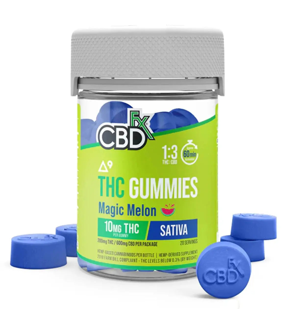 Magic Melon - Sativa -  10mg Delta 9 THC + CBD Gummies, Gummy, Edible Daytime Sativa Blend by CBDfx CBDfx