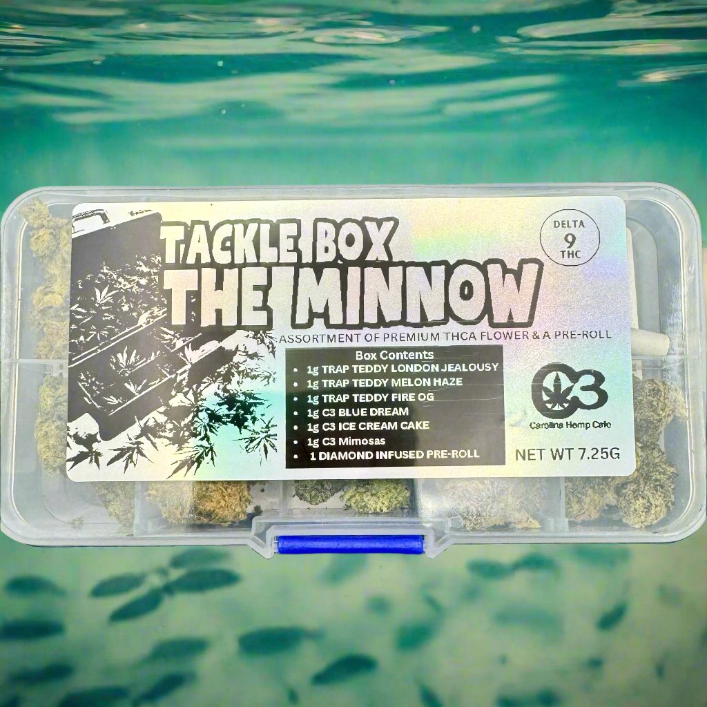 "THE MINNOW" Tackle Box - An Assortment of THCa Flower and A Diamond Pre-Roll Carolina Hemp Cafe