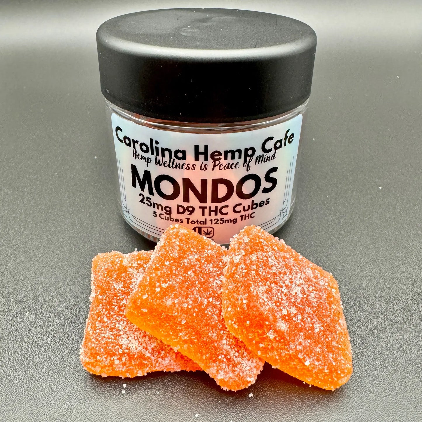 25mg Mondos Tropical Smoothie Gummy, 25mg Cubes of Delta 9 Hemp Derived THC Gummies Cubes Totaling: 125mg Edibles & Childproof Packaging Carolina Hemp Cafe