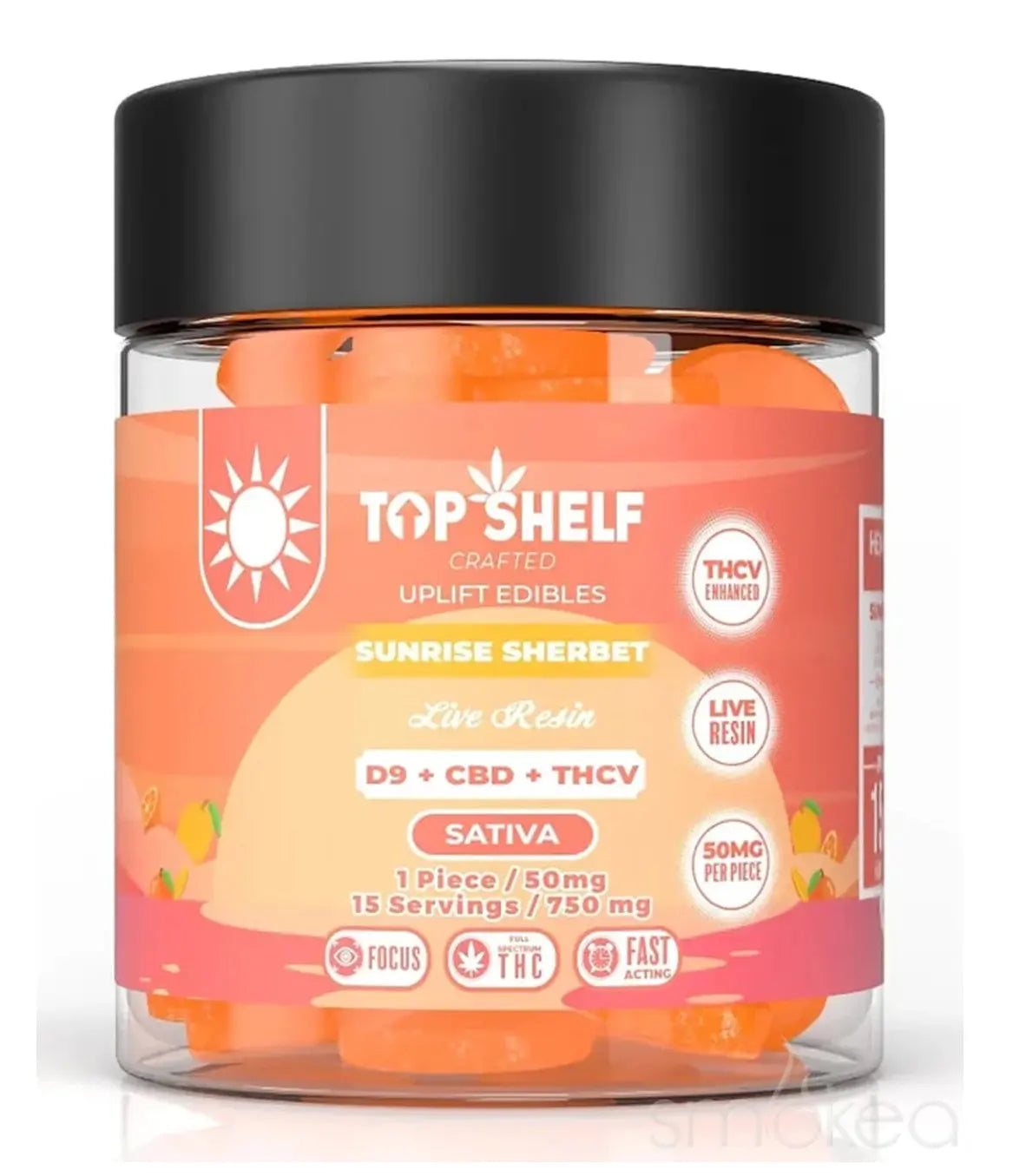 Top Shelf Hemp Delta 9 Full Spectrum Edible Gummies - Sunrise Sherbet 15mg D9 THC + CBD + THC-V = 50mg Total per Gummy by Top Shelf Hemp Top Shelf Co.