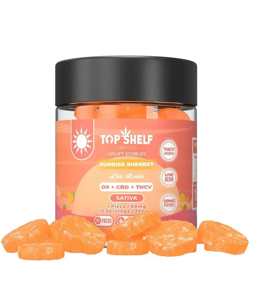 Top Shelf Hemp Delta 9 Full Spectrum Edible Gummies - Sunrise Sherbet 15mg D9 THC + CBD + THC-V = 50mg Total per Gummy by Top Shelf Hemp Top Shelf Co.