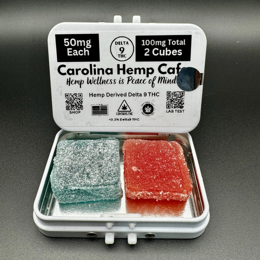 "To Go" 50mg Mega Cube: 2 Pack 50mg Delta 9 Hemp Derived THC Gummy Cubes, Edibles in Childproof Packaging! by Carolina Hemp Cafe Carolina Hemp Cafe