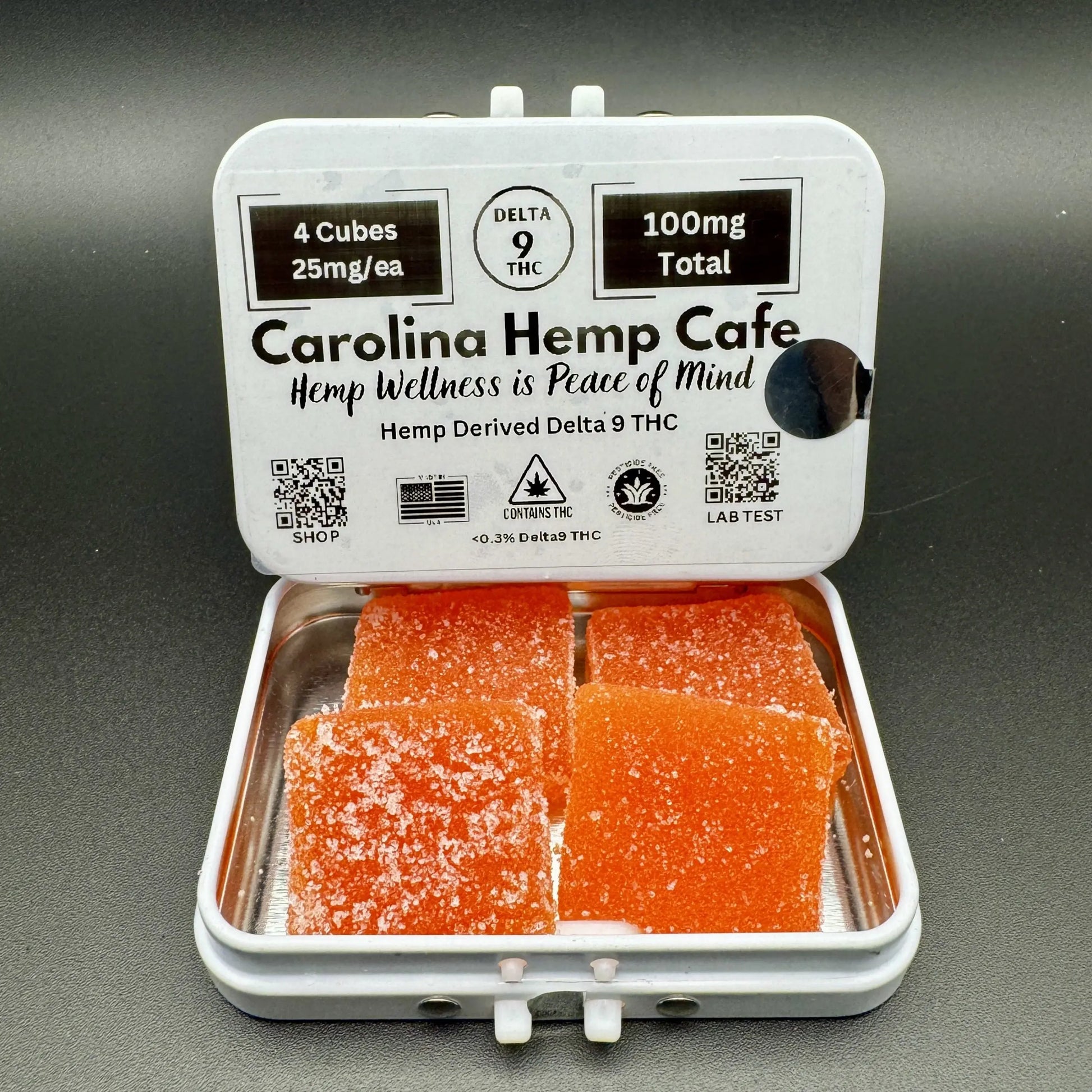 "To GO" Mondos Pack Gummies, 4 - 25mg Delta 9 Hemp Derived THC Gummy Cubes Totaling: 100mg Edibles & Childproof Packaging Carolina Hemp Cafe