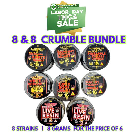 Labor Day THCA Sale: 8 & 8 Crumble Bundle | 8 Strains – 8g for $80 (2 Grams Free)