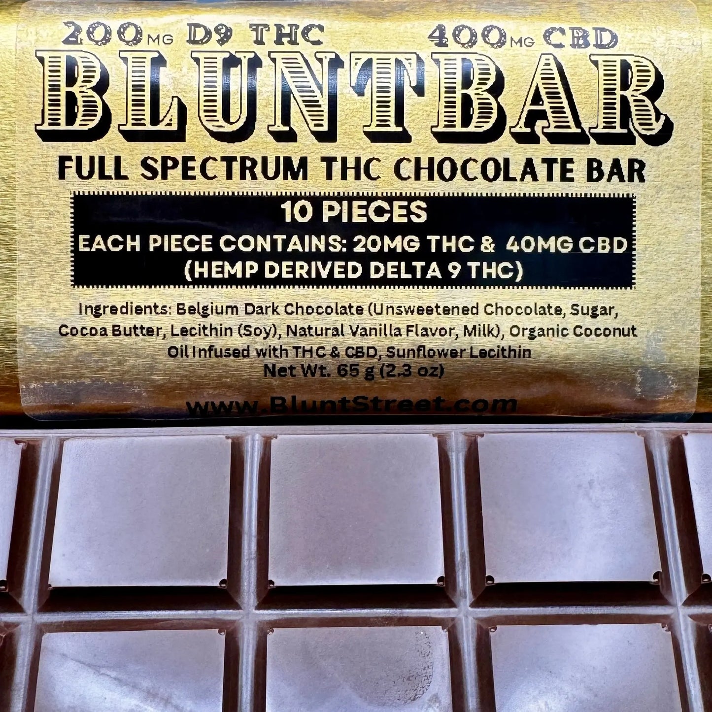 BLUNTBAR 300mg Delta 9 THC Chocolate Bar, Edible, Shareable, 25mg squares Product vendor Edible Gummy  Carolina Hemp Cafe