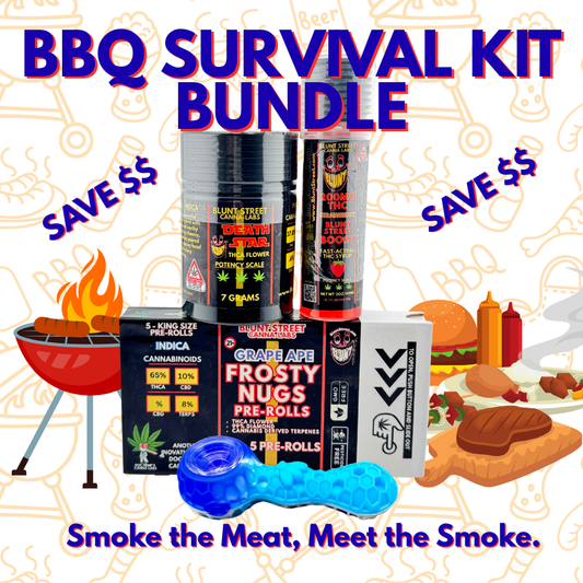 Labor Day THCA Deals: BBQ Survival Kit Bundle w/ FREE Pipe | Blunt Street Boost, Death Star, Frosty Nugs