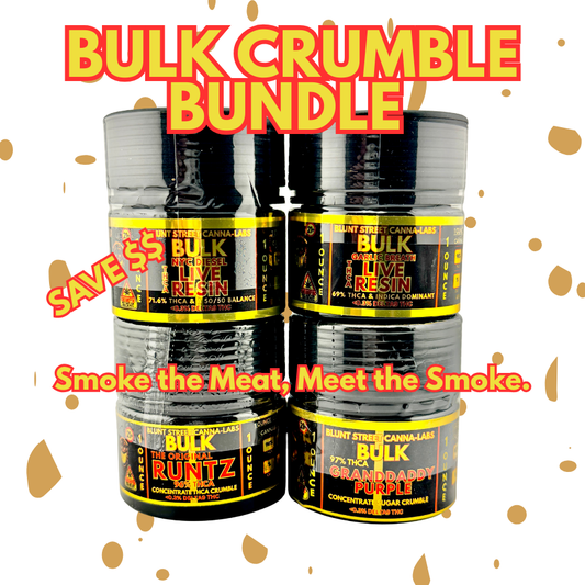 Four containers of 'Bulk Crumble Bundle' with promotional text on a white background.