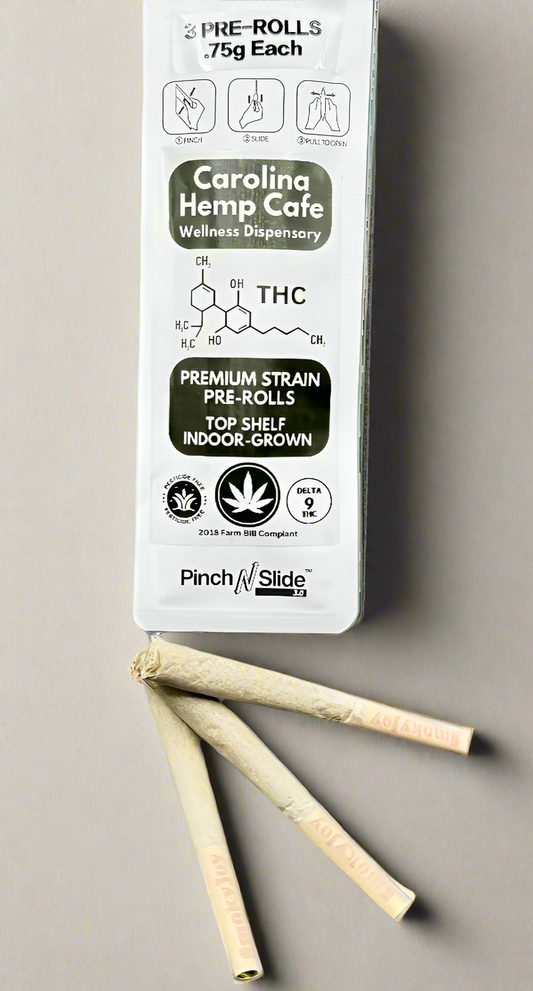 Pre-Rolls .75 Grams, Top Shelf THCA Pre-Rolls, 3 Pre-Rolls Pack, Indoor-Grown Cannabis THCA Hemp Flower by Carolina Hemp Cafe