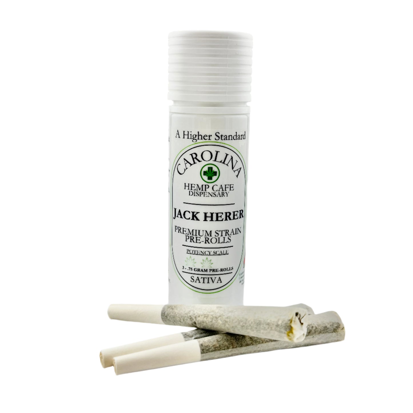 Carolina Hemp Cafe dispensary pre-rolls with packaging on a white background