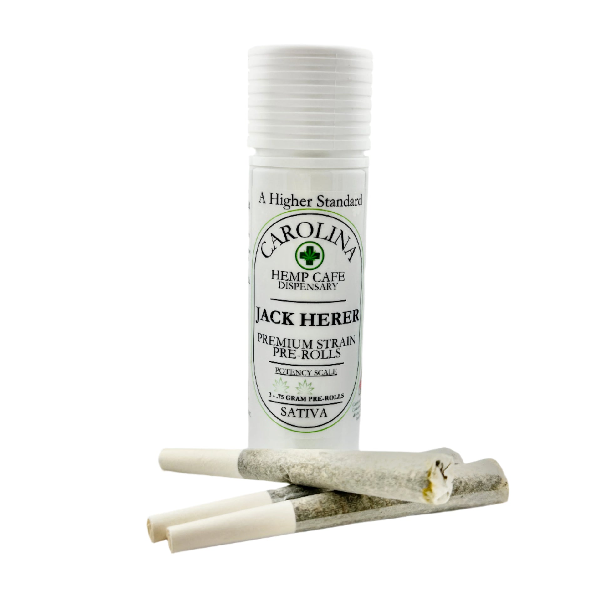 Carolina Hemp Cafe dispensary pre-rolls with packaging on a white background