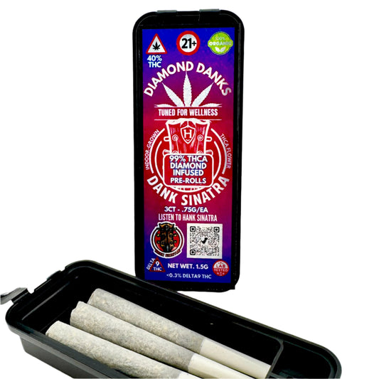 THCA Pre-Rolls - Diamond Danks, 99.4% THCA Diamond Infused .75g 3-Pack