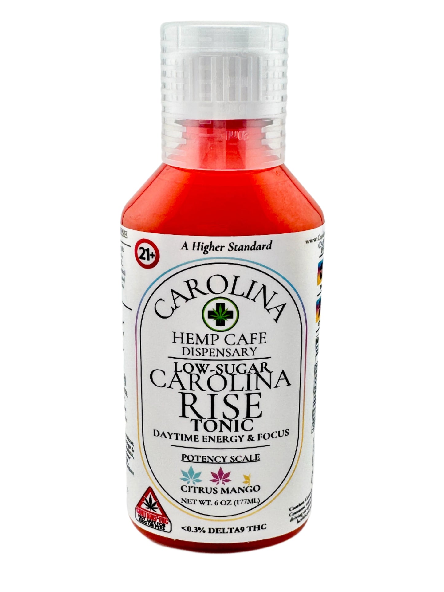 Bottle of Carolina Rise Tonic with label on a gray background
