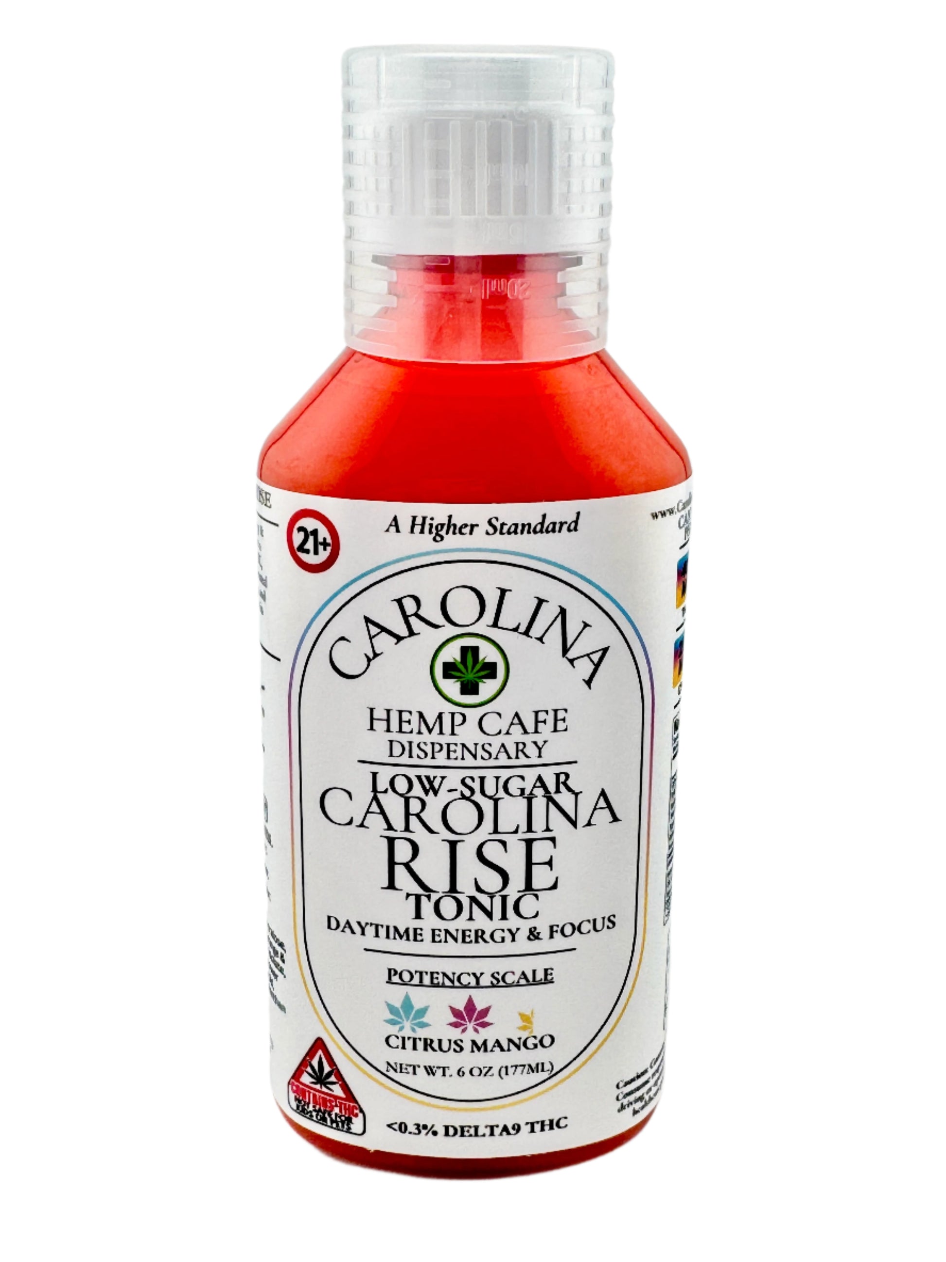 Bottle of Carolina Rise Tonic with label on a gray background