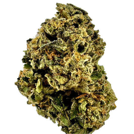 Close-up of a cannabis bud on a light gray background