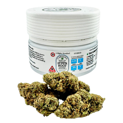 Jar of cannabis product with visible branding on a white background