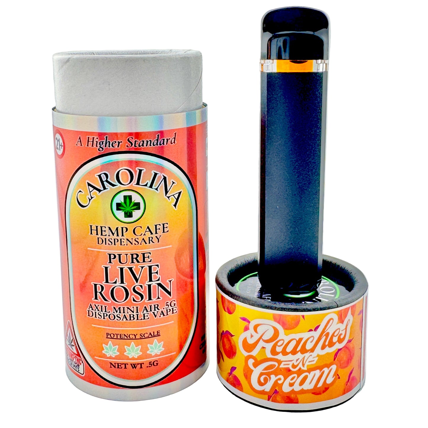 Carolina Hemp Cafe dispensary vape and packaging on a white background