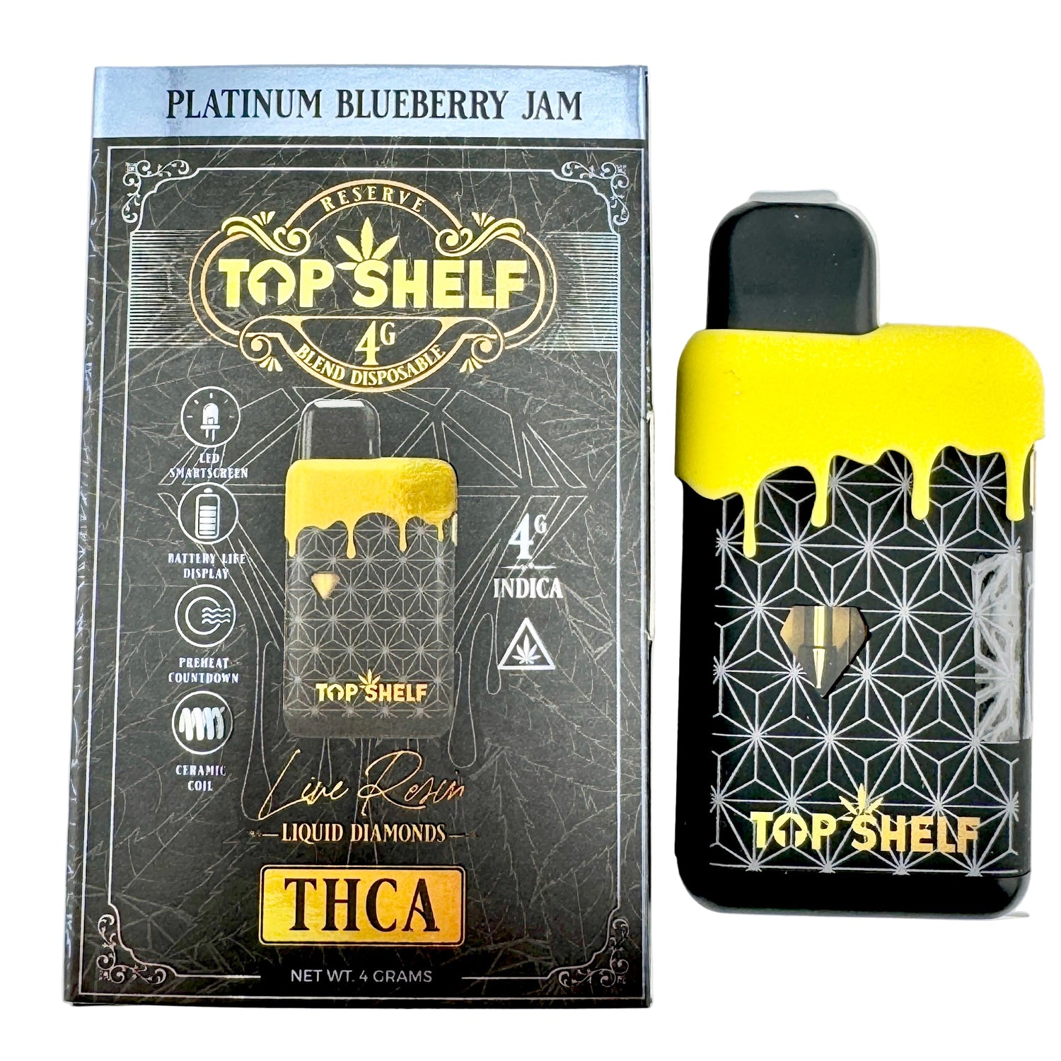 Top Shelf vape device and packaging on a white background