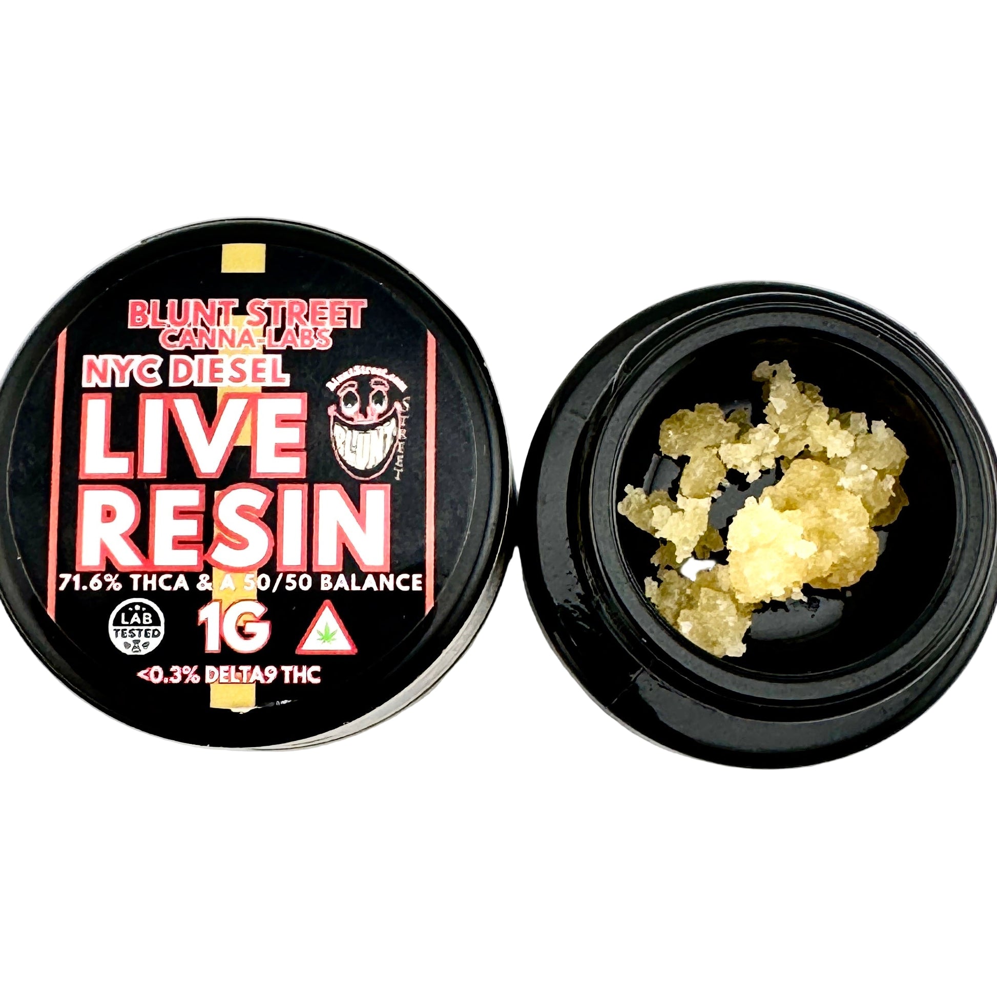 Blunt Street Canna Labs NYC Diesel Live Resin container with live resin on a white background