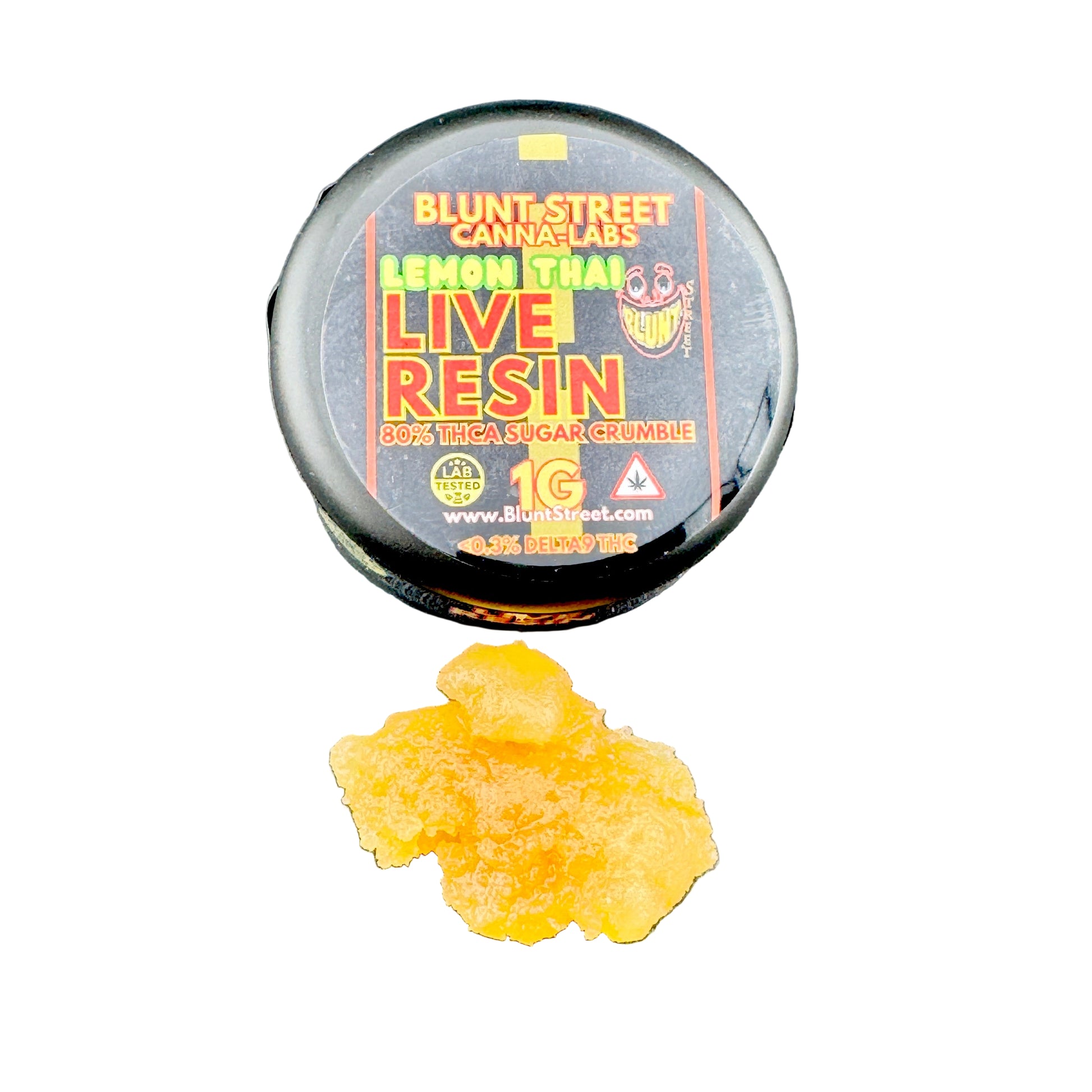 Blunt Street Cannabis Labs Lemon Thai Live Resin product on a gray background