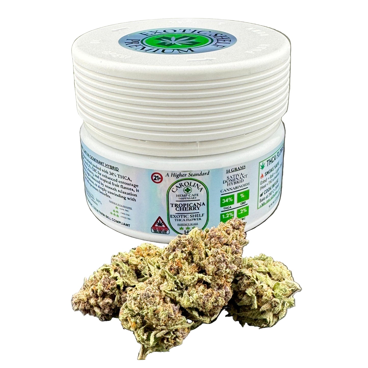 Tropicana Cherry THCA Flower – 34% THCA, 1.2% CBG, 0.2% CBC | Sativa Hybrid | Exotic Shelf Collection