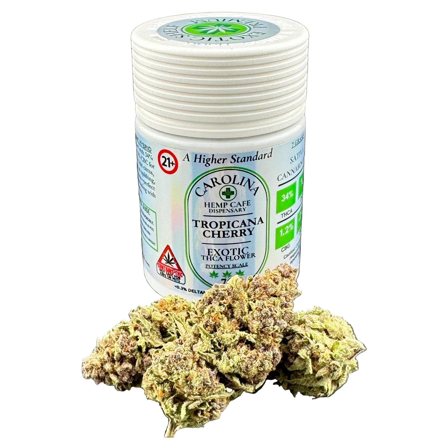 Tropicana Cherry THCA Flower – 34% THCA, 1.2% CBG, 0.2% CBC | Sativa Hybrid | Exotic Shelf Collection