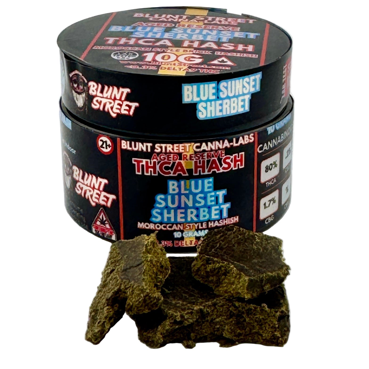 Blue Sunset Sherbet THCA Hash – 80% THCA | Hydroponic Pressed Kief