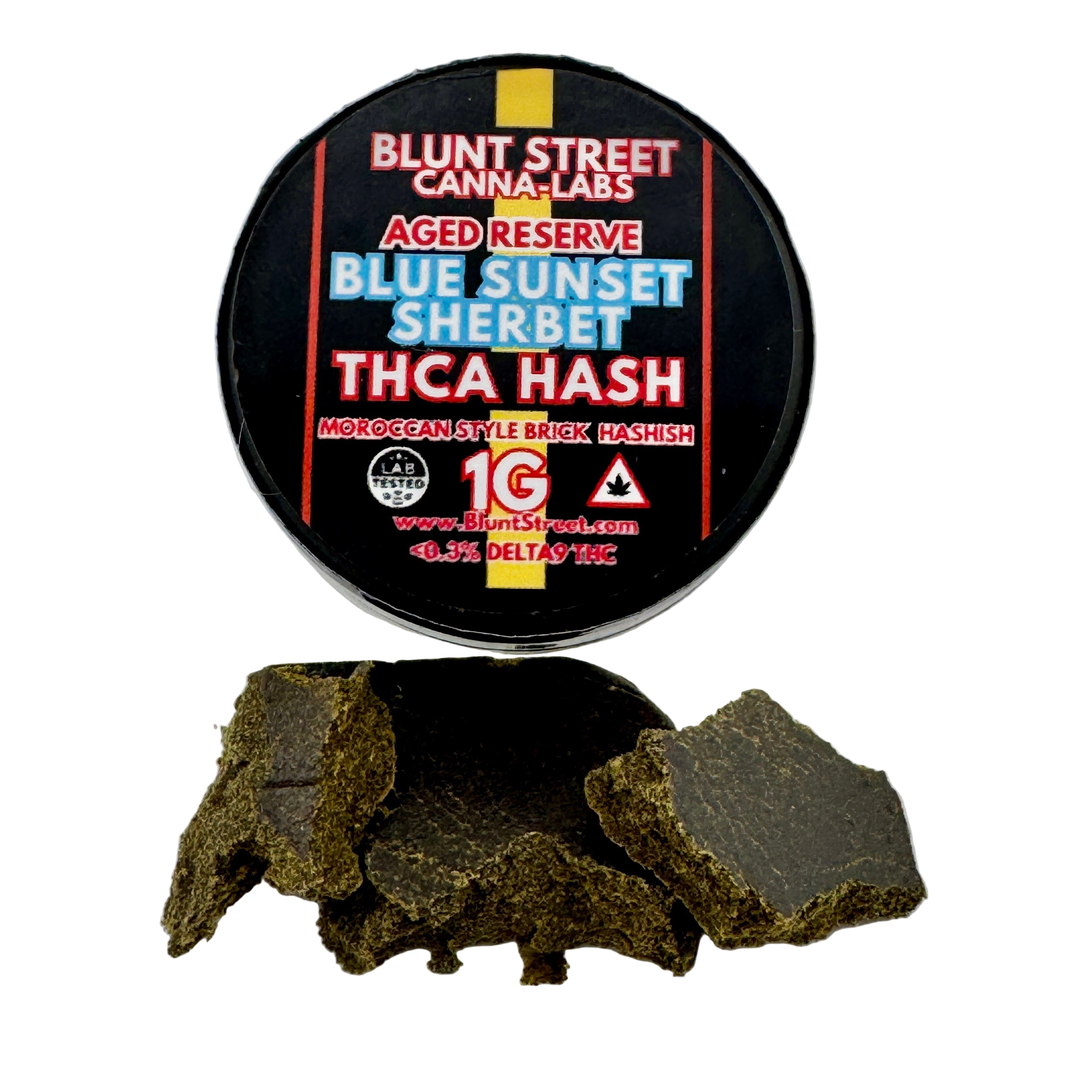 Blue Sunset Sherbet THCA Hash – 80% THCA | Hydroponic Pressed Kief