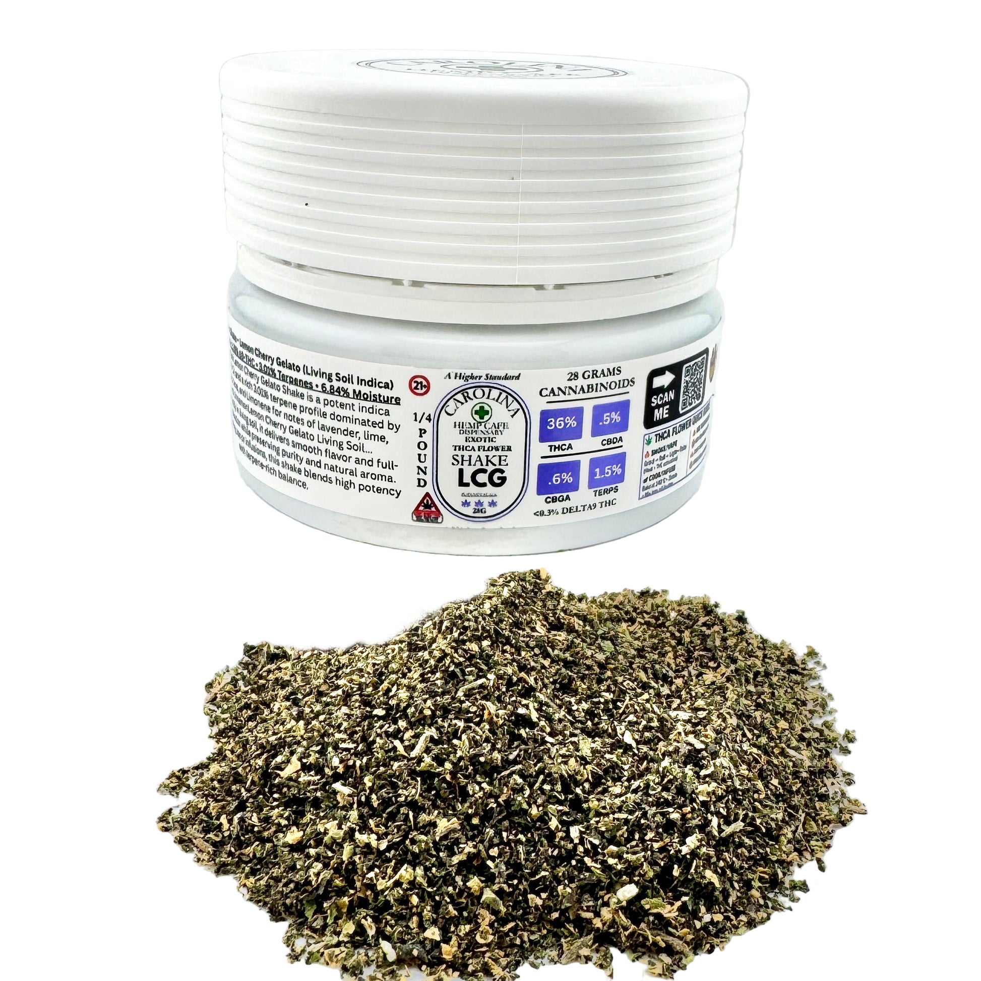 Jar of cannabis product with visible label on a white background