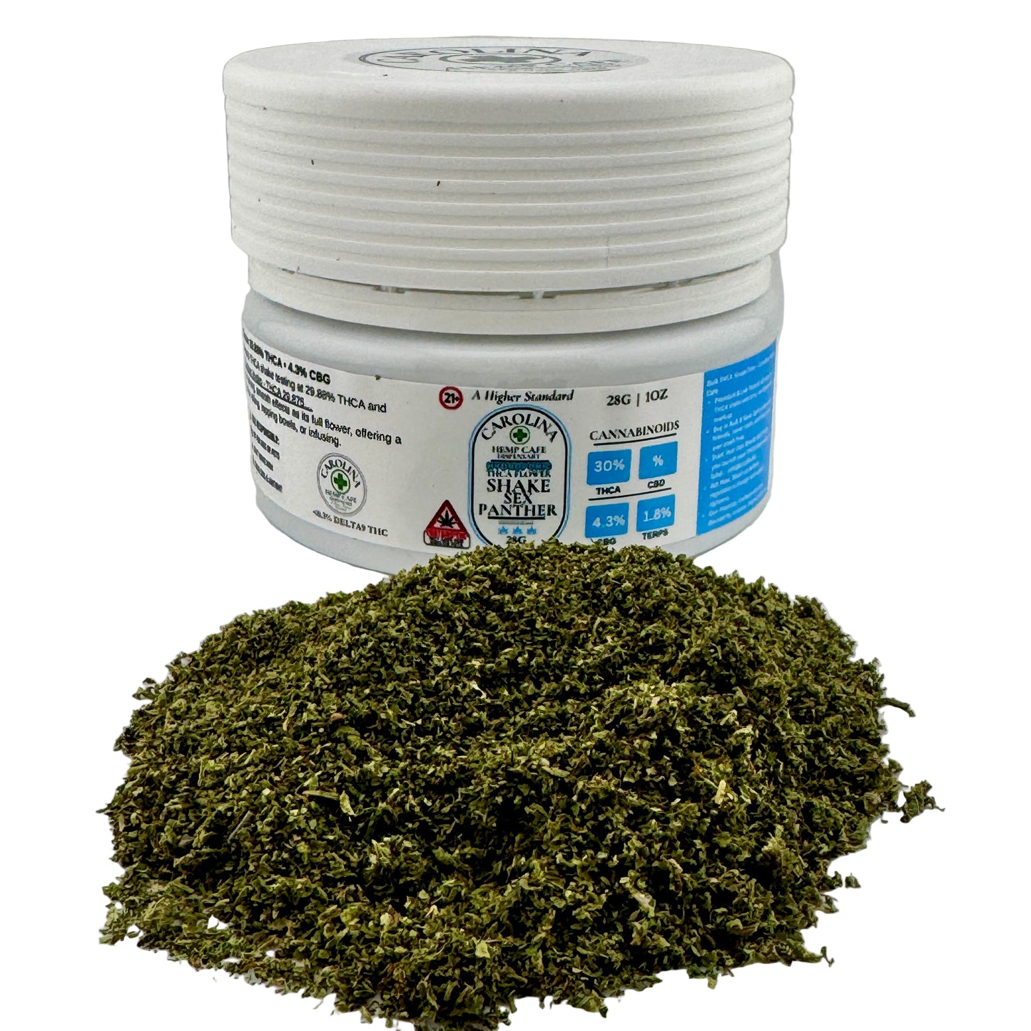 Jar of cannabis product with green leaves on a gray background