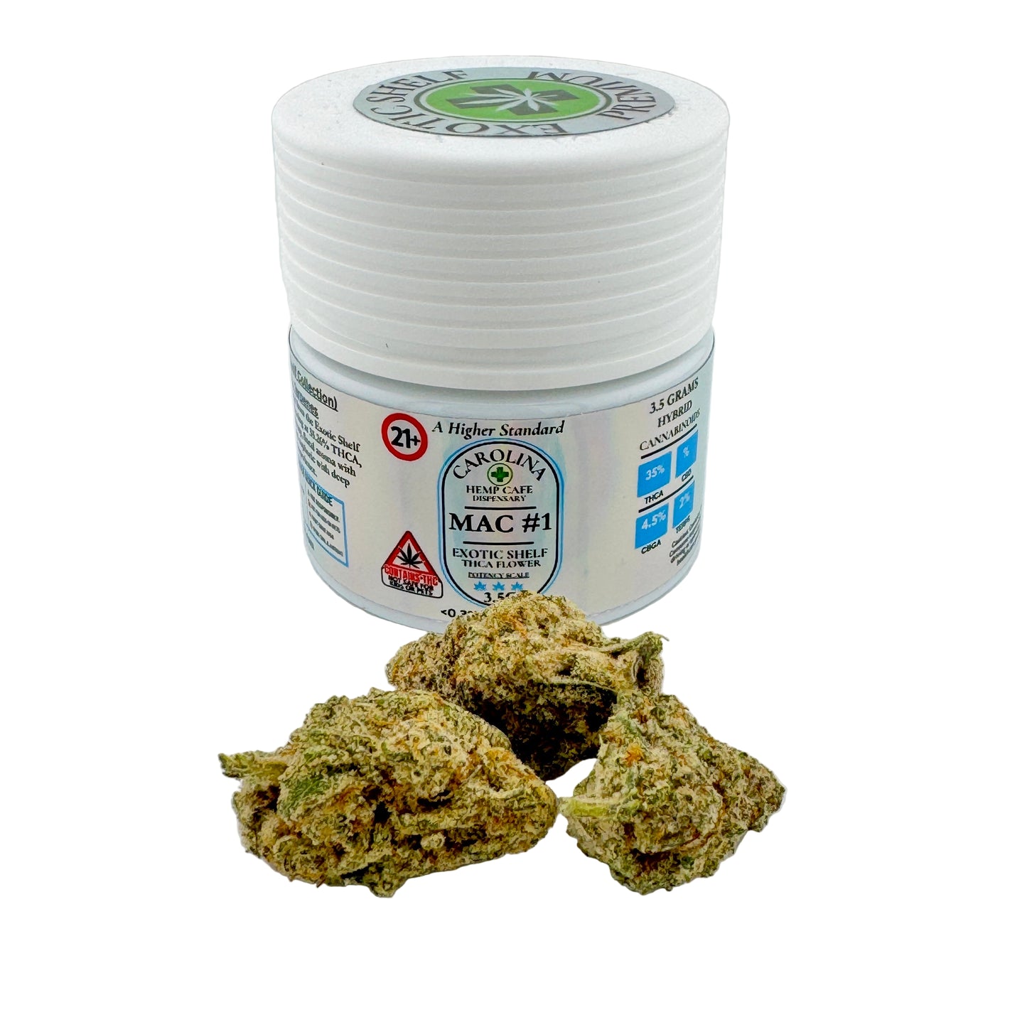 White container with cannabis product on a white background
