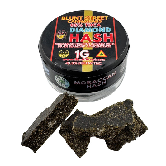 Blunt Street Cannabis Diamond Hash container with hash on a white background