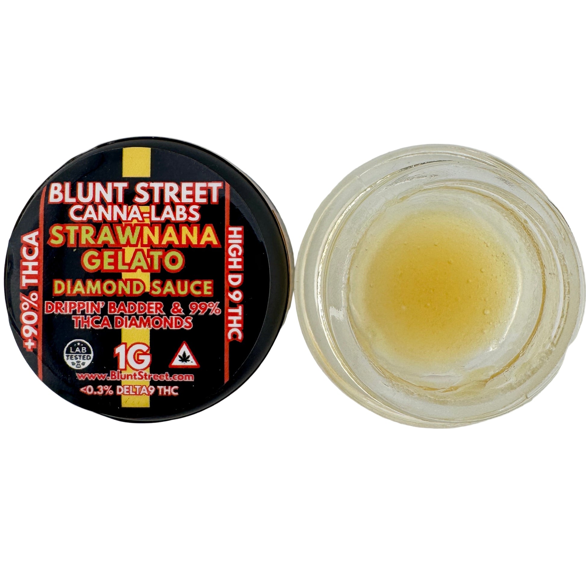 Blunt Street Canna Labs cannabis product with a clear container of resin on a white background