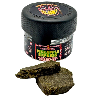 Jar of cannabis with 'Blunt' branding on a white background