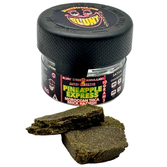 Jar of cannabis with 'Blunt' branding on a white background